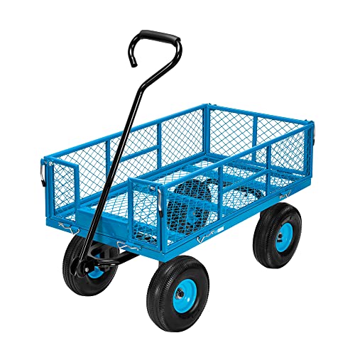 meetjoys Heavy Duty Steel Garden Cart, 880 lbs Capacity Utility Mesh Dump Wagon with 10-Inch Pneumatic Wheels, Removable Side Panels and 180° Steering Handle for Yard, Farm, Landscaping